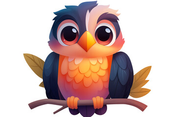 Adorable Cartoon Bird Perched on Branch: A Delightful Digital Illustration