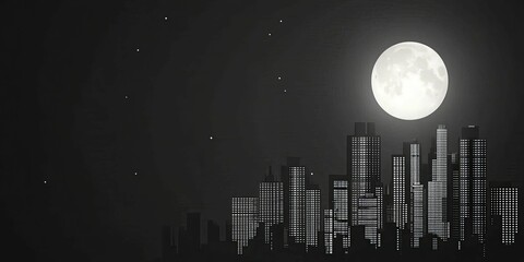 Fototapeta premium Glowing city under moonlit sky, urban tranquility in the night.