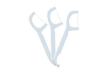 Three toothpicks isolated on white background. Dental floss stick. Interdental cleaner. Daily prevention hygiene. 3d render