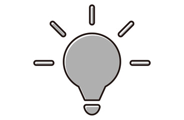 ひらめきイメージの光る電球のモノクロイラスト