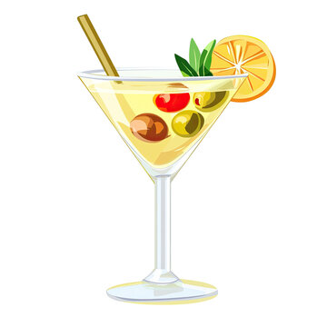 martini cocktail with olives and orange slice clip art preview