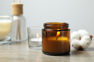 Beautiful composition with candle on the table