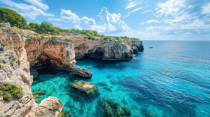 Stunning cliffs and azure waters of Majorca, Spain coastal view