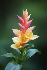 Fototapeta premium Vibrant green background showcasing a delicate and colorful flower in full bloom.