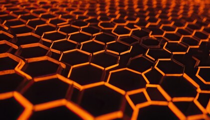 A black hexagon pattern with orange and black hexagons in the center. 56