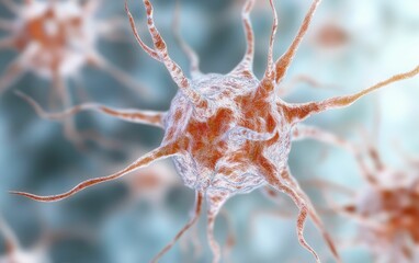 Closeup view of intricate network of interconnected neurons in vibrant colors.