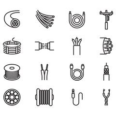 Set of cable icons. Thin line vector. Contains icons of various types of cables.