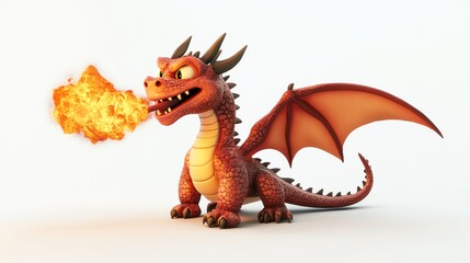 Obraz premium A cartoon dragon breathes fire.