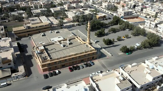 Camera drone flies above Old Rajhi Mosque, Al Safa, Riyadh