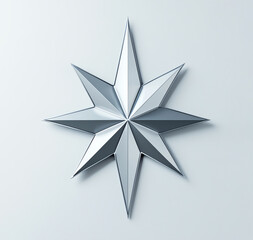Obraz premium Symmetrical silver star with sharp, polished edges on a light background. Perfect for design projects, logos, or artistic inspiration.