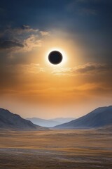 Obraz premium Majestic Solar Eclipse Casting Shadows Over Tranquil Landscape in Breathtaking Display of Natures Beauty