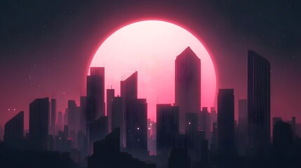 Obraz premium A vibrant sunset over a futuristic city skyline, blending technology and nature.