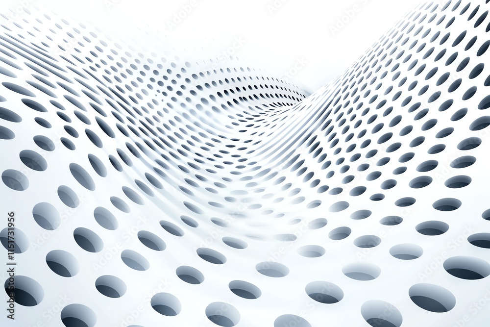 Poster abstract 3d wave with perforated pattern in modern minimalist style. white background with dynamic t