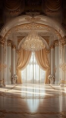 Fototapeta premium Golden Palace-Inspired Stage with Elegant Drapery and Lighting - Made with Generative AI