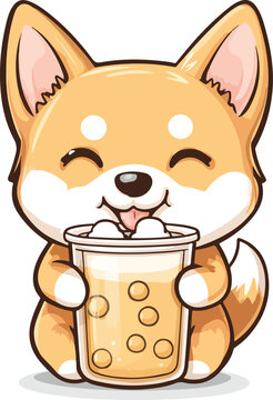 Cute korgi drink milk tea cartoon vector on white background