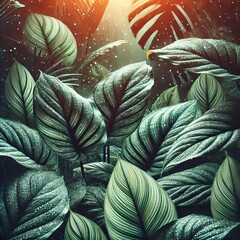 Beautiful green leaves plant background. Tropical leaves concept
