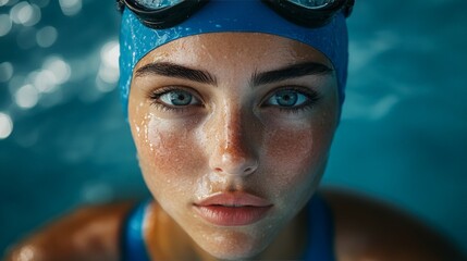 Focused Female Swimmer Adjusting Goggles