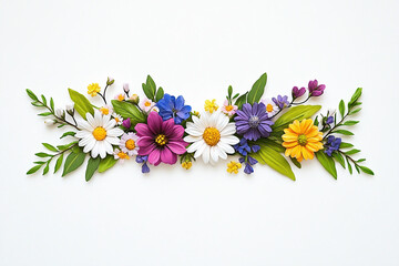Obraz premium Colorful Arrangement of Spring and Summer Flowers on a White Background