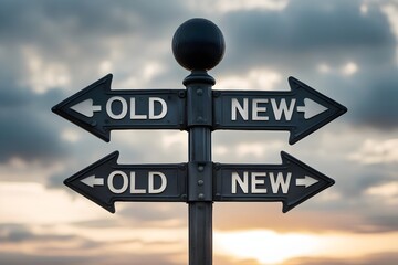  "NEW" and "OLD"  symbolizing a balance or decision between new and old ideas.