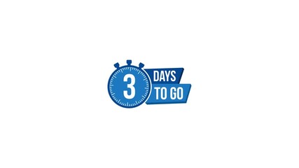 Three day to go. 3 Day to go. Countdown timer. Clock icon. Time icon. Count time sale. Motion graphics.