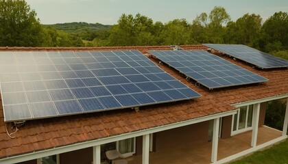 Naklejka premium A solar panel on a roof with the sun shining on it 5