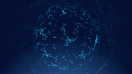 Blue Abstract plexus mesh background with chaotically connected points and polygons flying in space. Digital data network connections. Futuristic technology loop - Powered by Adobe
