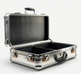 Open Silver Suitcase with Black Interior