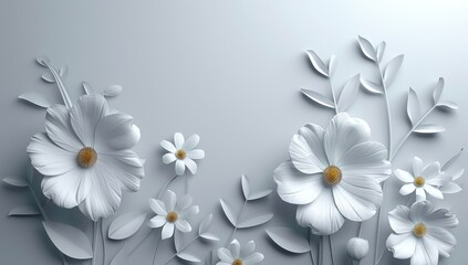 Paper Flowers on a Gray Background