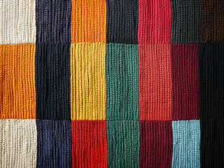 Obraz premium Recycle conservation renewal sustainability concept. Colorful textile patchwork with textured fabric squares in various hues.