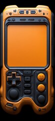A retro-inspired handheld game console with an eye-catching orange design, featuring classic controls and buttons, showcasing stylish and nostalgic gaming aesthetics.