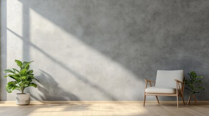 Minimalist Room Interior Design:  A Serene Space with a Modern Chair and Plants