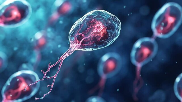 Microscopic World: Exploring the intricacies of Giardia Lamblia, a microscopic parasitic flagellate. Highlighted in vibrant detail.