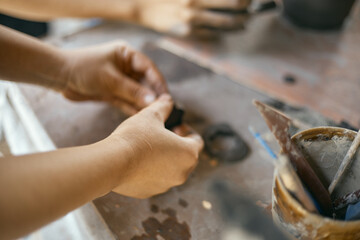 The process of creating pottery. 