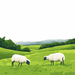 Obraz premium Sheep Grazing in a Peaceful Meadow