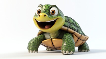 Fototapeta premium A cartoon turtle with a big smile and large eyes.