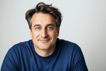 Fototapeta premium Portrait of a man with a friendly smile wearing a blue shirt