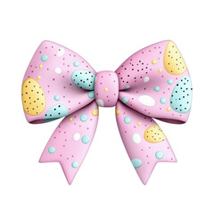 Pink bow with Easter themed polka dot patterns, featuring pastel colors and playful design