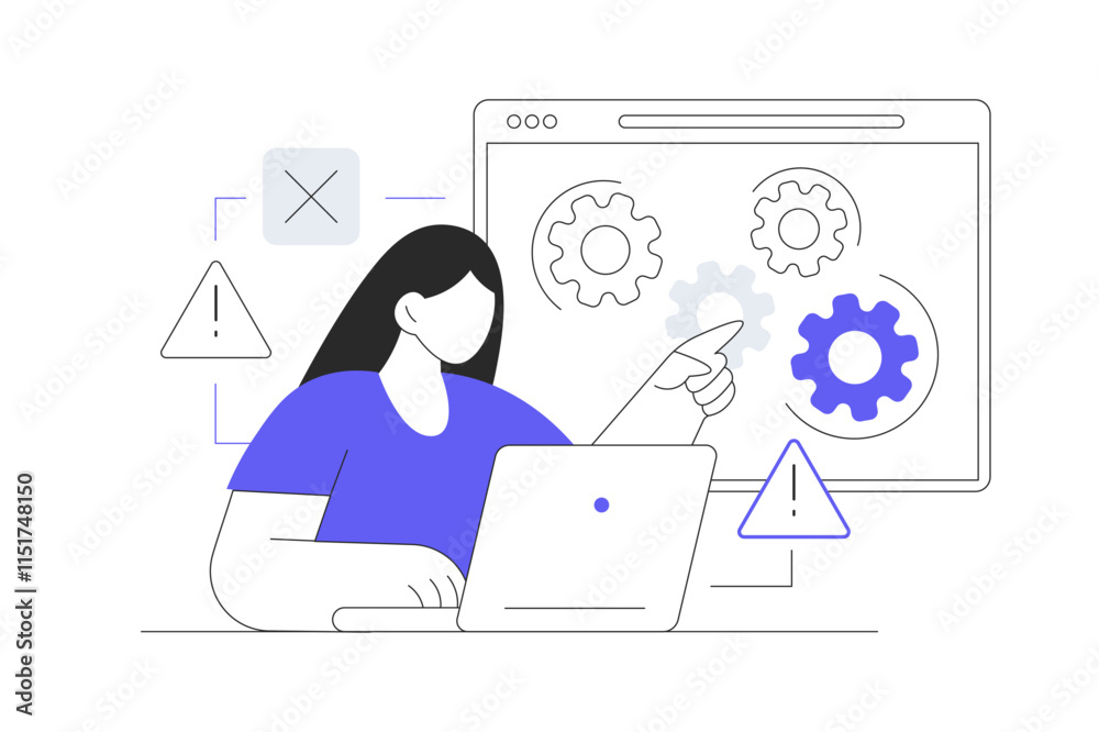 Sticker computer troubleshooting. technical support,working on repairing hardware and software. flat cartoon