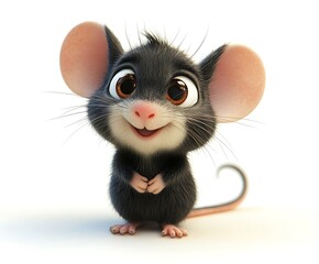 Obraz premium Adorable cartoon mouse with big eyes and ears, sitting and smiling.