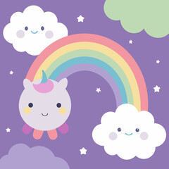 Adorable Baby Design with Pastel Rainbows, Fluffy Clouds, and a Magical Unicorn Theme