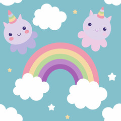 Adorable Baby Design with Pastel Rainbows, Fluffy Clouds, and a Magical Unicorn Theme