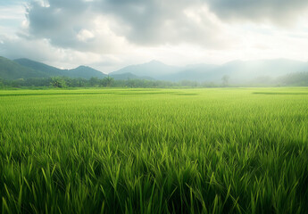 Fototapeta premium Rice field in the mountains of Vietnam, green rice fields