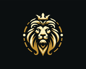 Gold Lion Icon Logo Design Vector Template. Lion Head, Face, Logo illustration.