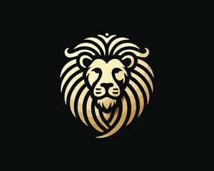 Gold Lion Icon Logo Design Vector Template. Lion Head, Face, Logo illustration.