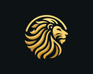 Gold Lion Icon Logo Design Vector Template. Lion Head, Face, Logo illustration.