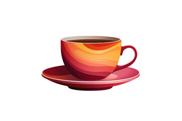 Obraz premium vibrant vector style coffee cup with colorful, abstract design sits on matching saucer, showcasing clean lines and modern aesthetic