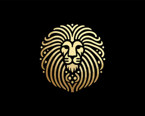 Gold Lion Icon Logo Design Vector Template. Lion Head, Face, Logo illustration.