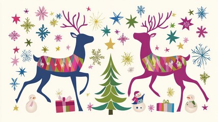 Merry Christmas Reindeer Festive Illustration