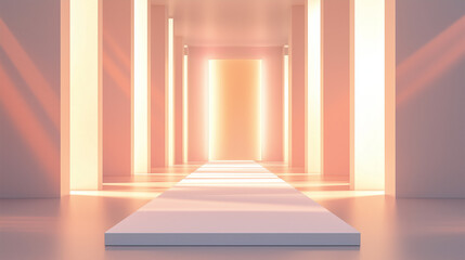 Fototapeta premium Illuminated runway with warm lighting for a fashion show