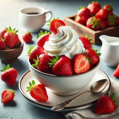 Strawberries with whipped cream 
